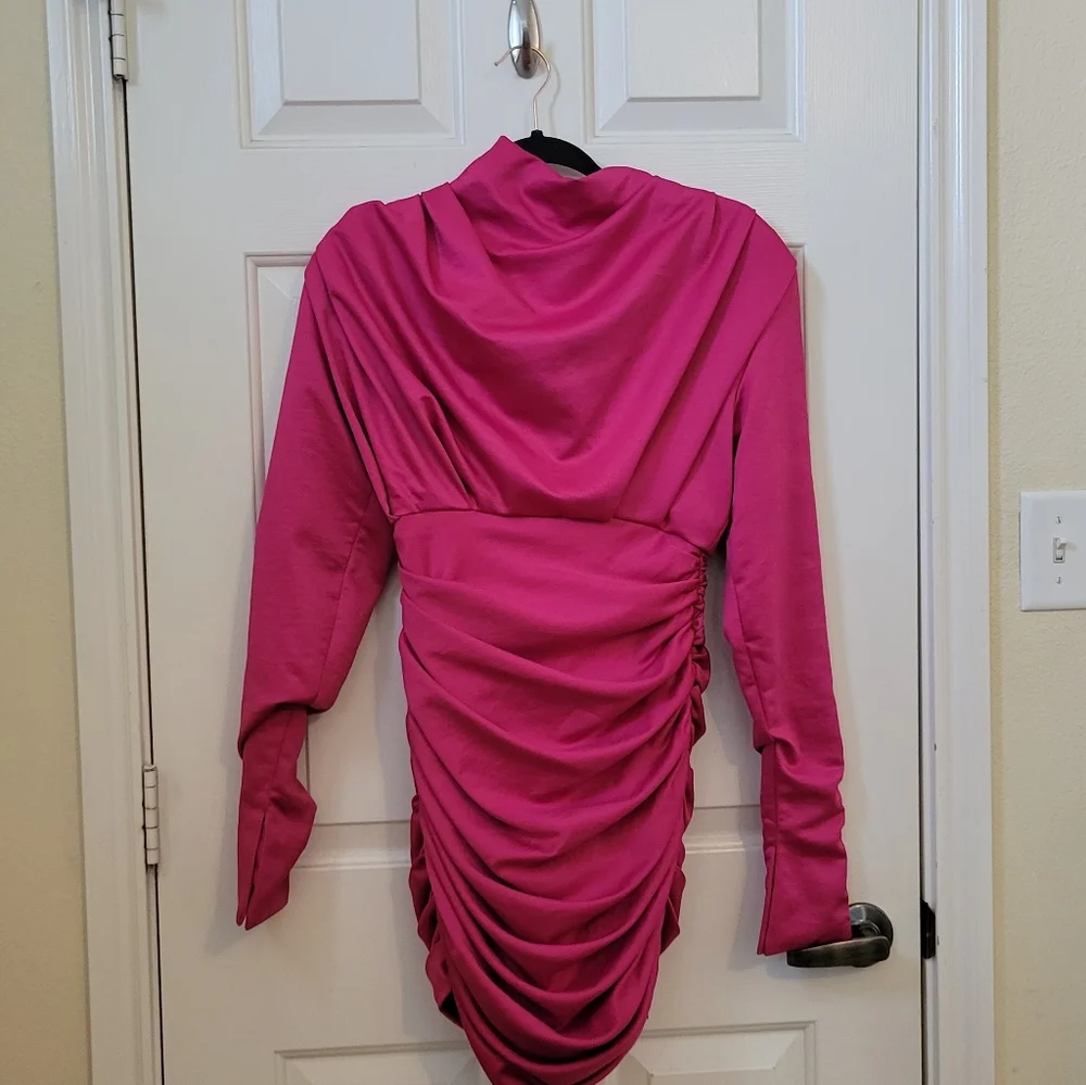 House of CB Giorgiana Satin Draped Pink Mini Dress - Picture 5 of 11